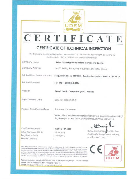 Porcellana AnHui Guofeng Wood-Plastic Composite Co., Ltd Certificazioni