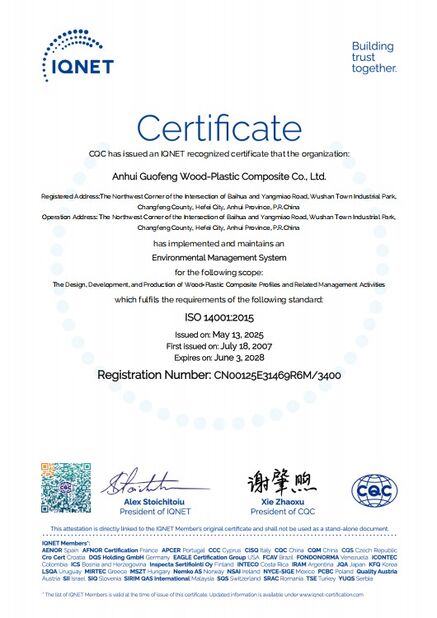 Porcellana AnHui Guofeng Wood-Plastic Composite Co., Ltd Certificazioni